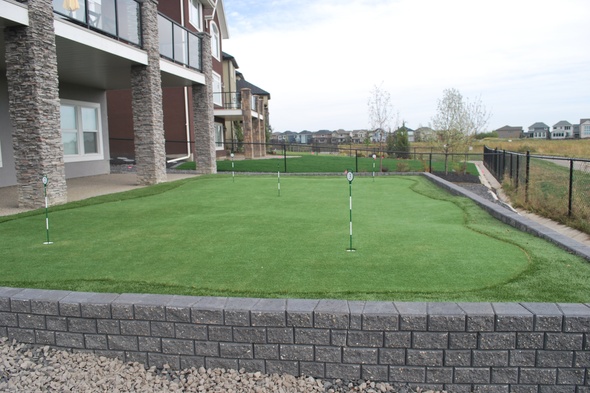 Oakley residential backyard putting green grass