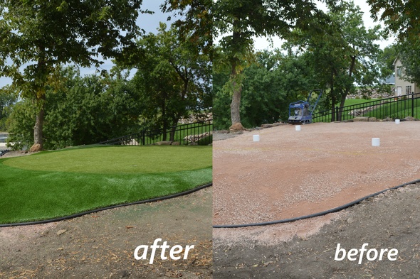 Oakley backyard putting green before and after