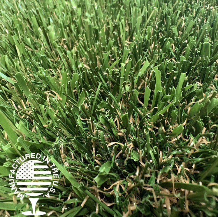 Close-up of artificial grass turf, featuring natural color variation and durable fibers for residential lawns, commercial landscapes, and sports applications by Southwest Greens.